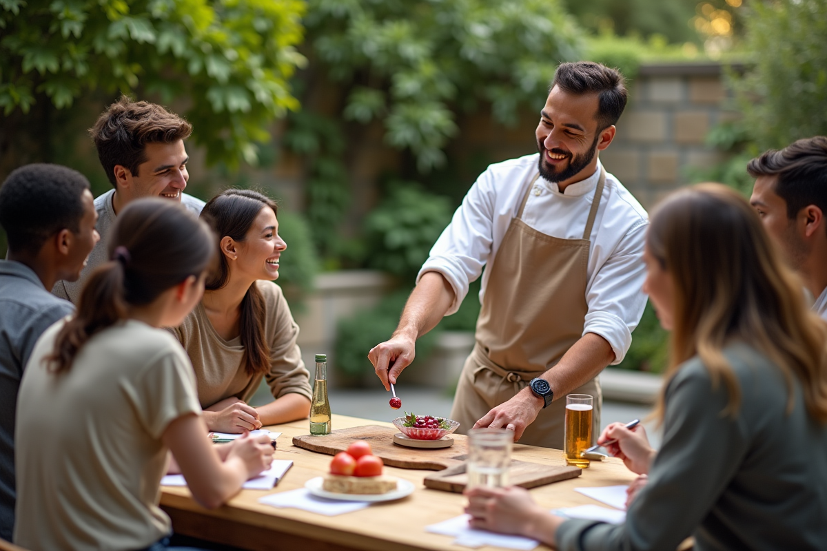 Cédric Grolet enseignant la création de desserts vegan en extérieur