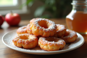 Beignets de pommes dorés et croustillants avec sucre glace