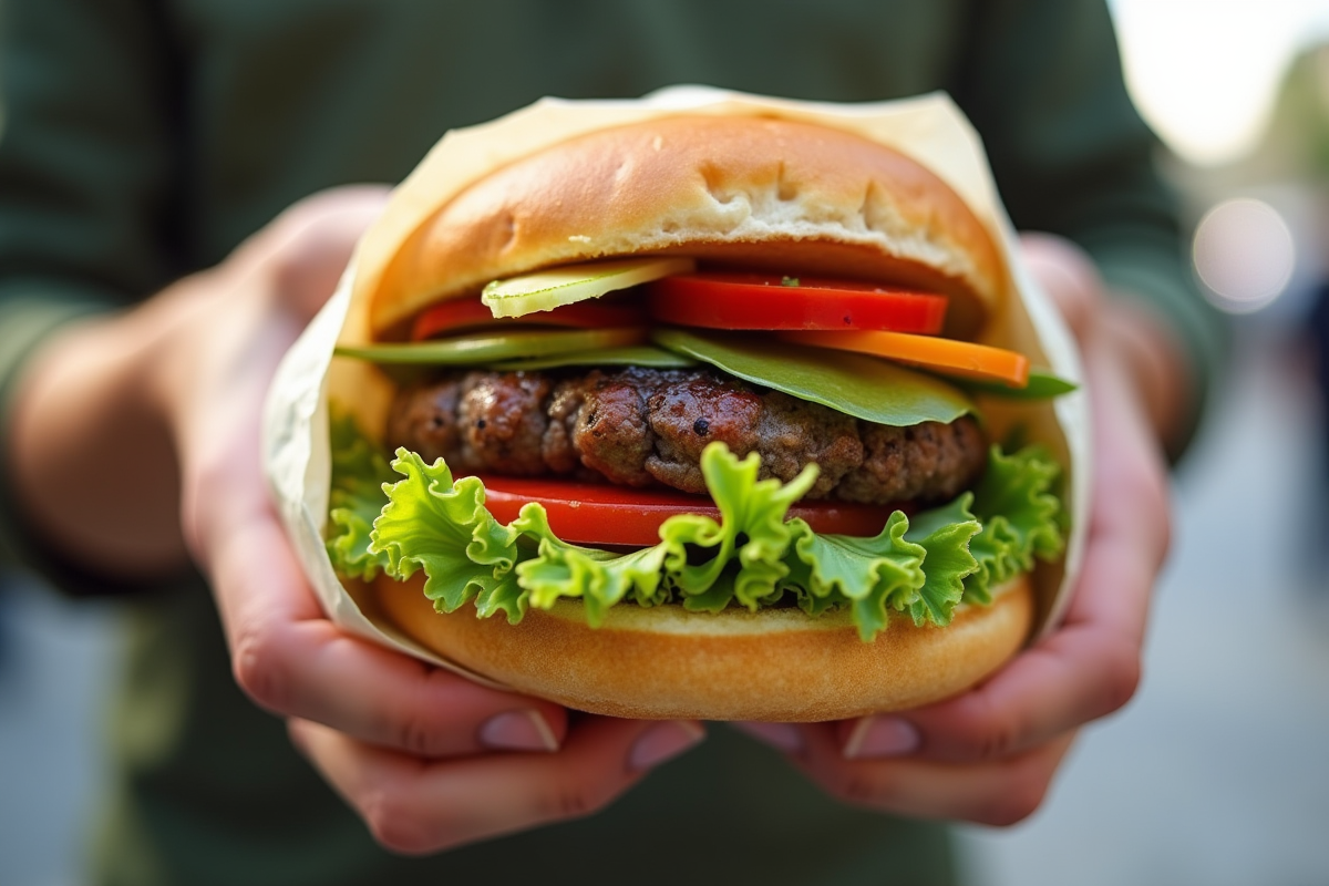 Gros plan sur un burger d