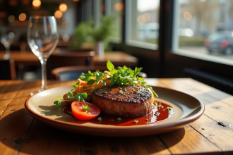 Assiette de steak gourmet dans un restaurant chic à Lille