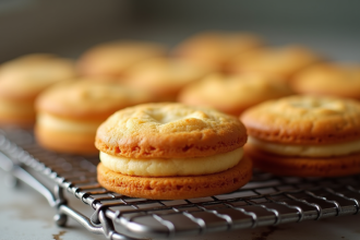 Gâteau joconde biscuit frais sur grille en lumière naturelle
