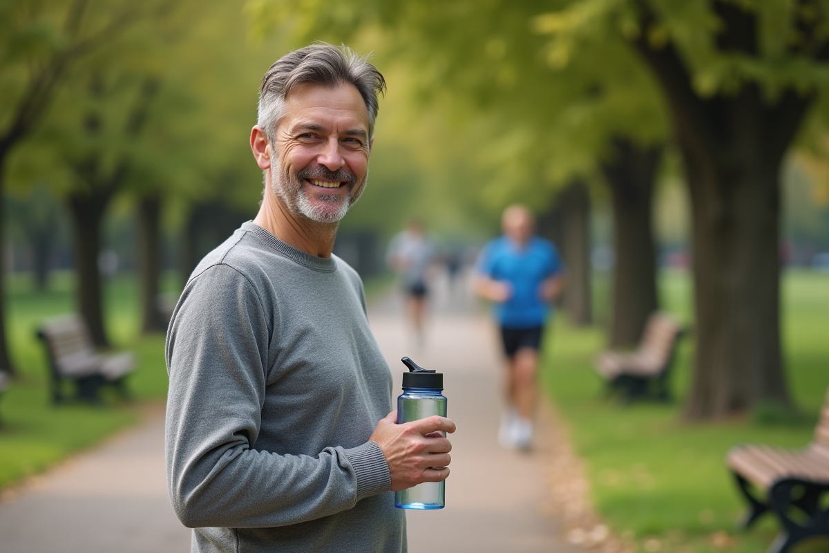 Homme buvant dans un parc en tenue décontractée