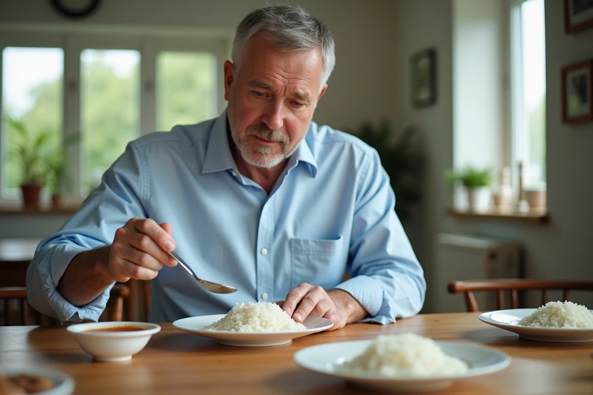 Homme sert du riz lors d