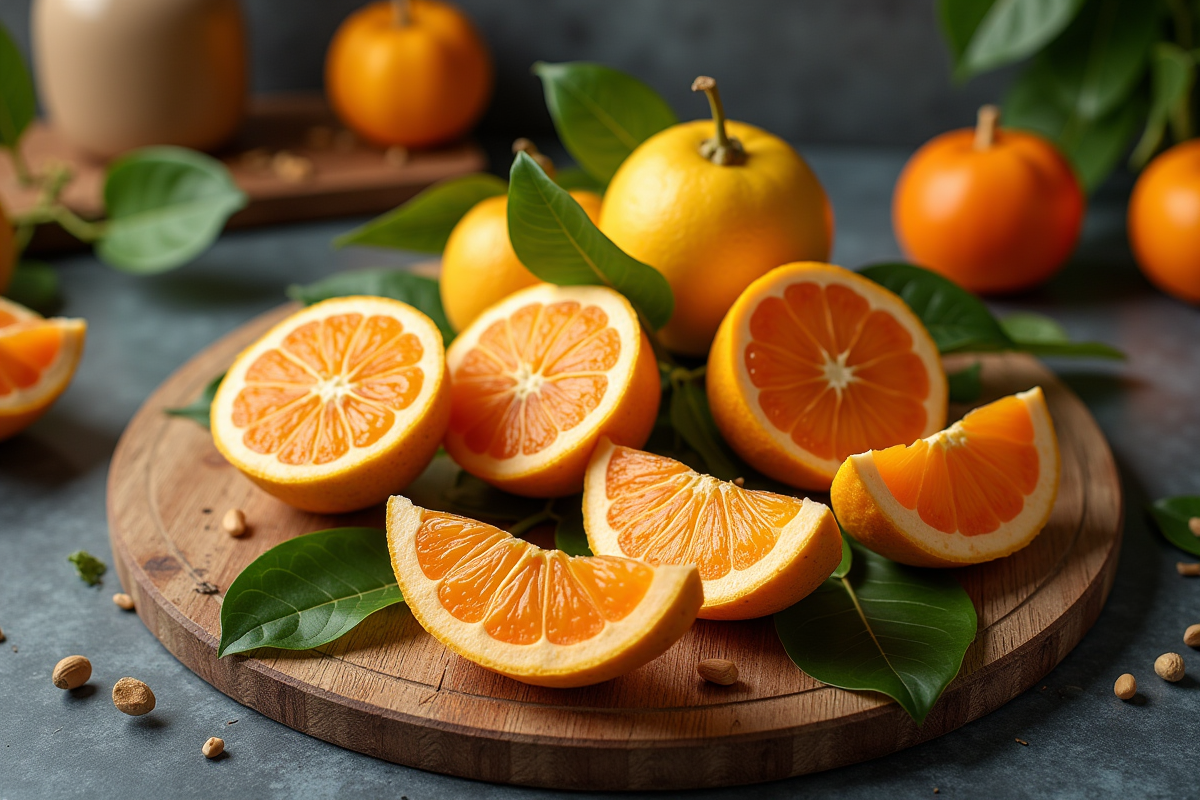 Plan de cuisine avec starfruits entiers et tranchés sur un plan de travail
