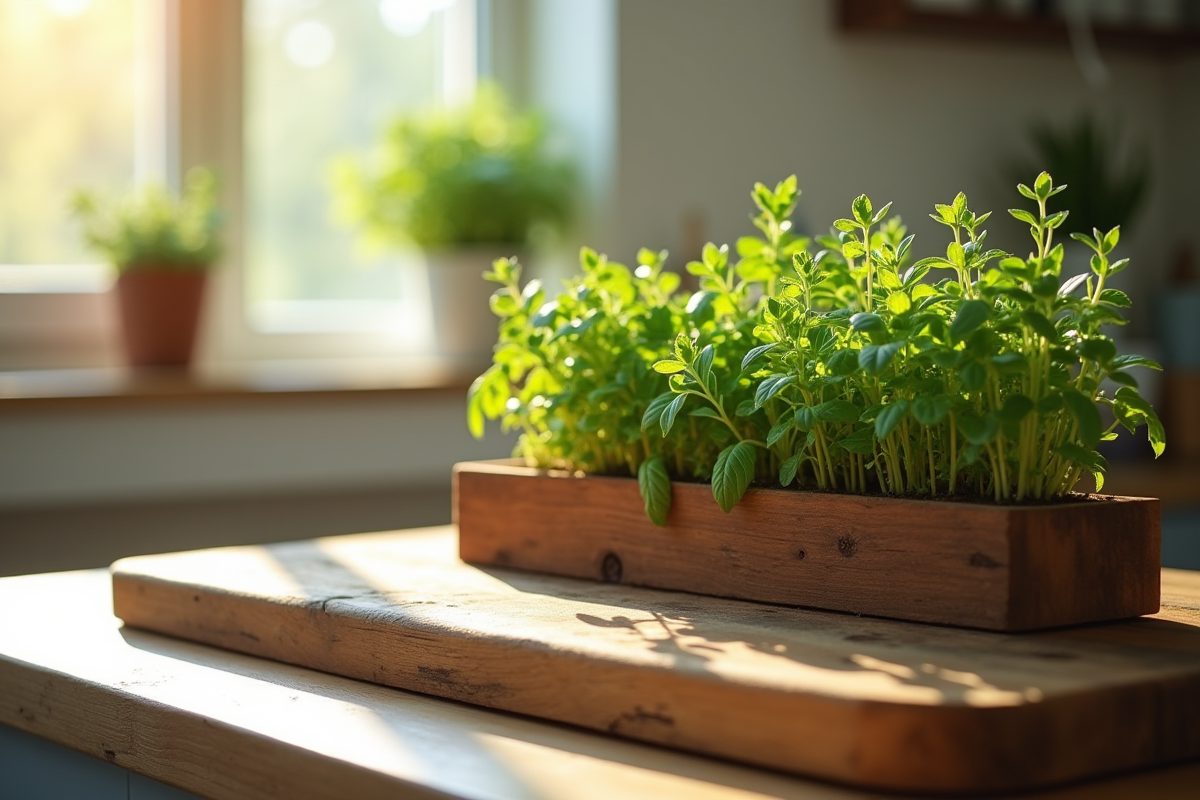 Planche en bois recyclée transformée en jardinière d