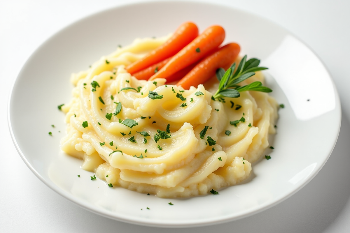 Assiette de purée de carottes garnie d