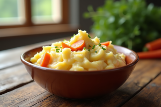 Bol de purée de carottes et pommes de terre crémeuse