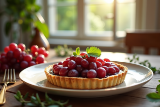 Table élégante avec tarte aux raisins zinfandel et lumière naturelle