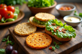 Table rustique avec alternatives saines comme galettes et wraps