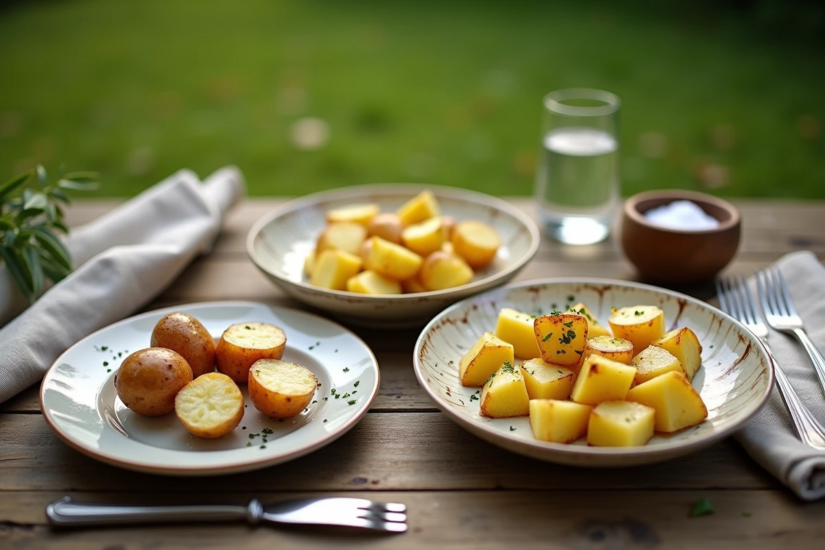 Pommes de terre cuites sur une table en plein air