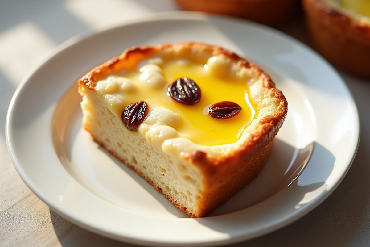 Tranche de pain aux raisins avec crème et pâte feuilletée