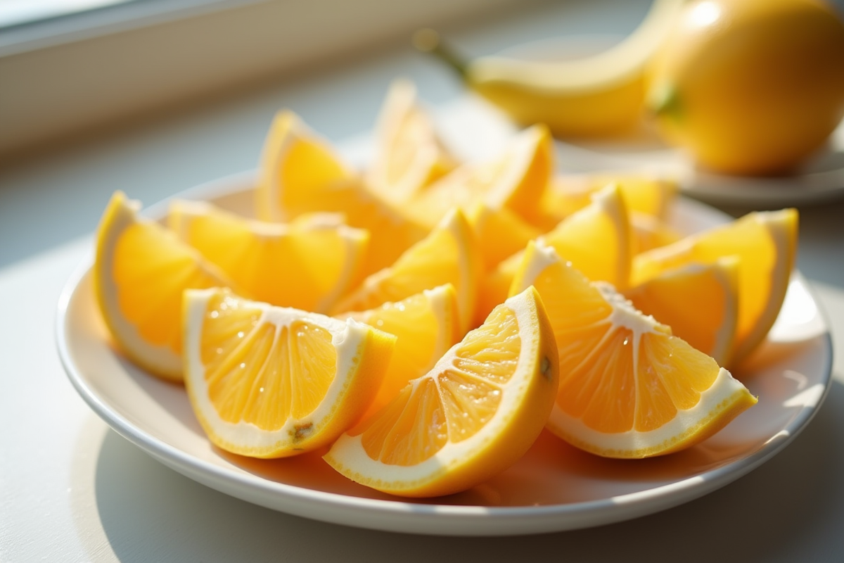 Tranches de starfruit élégantes sur une assiette blanche