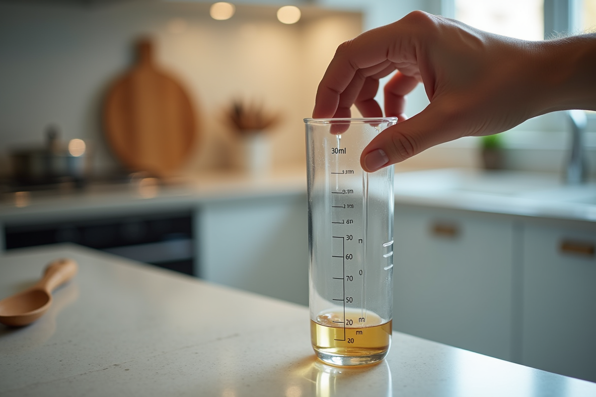 Main versant liquide dans un cylindre de mesure précis