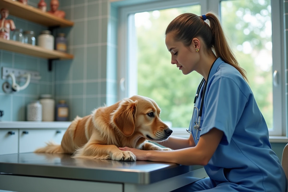 Vétérinaire soignant un chien dans une clinique moderne